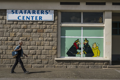 France, Loire Atlantique, Saint Nazaire, Seafarers' center, welcoming sailors on stopover with a reproduction of a drawing by Hergé
