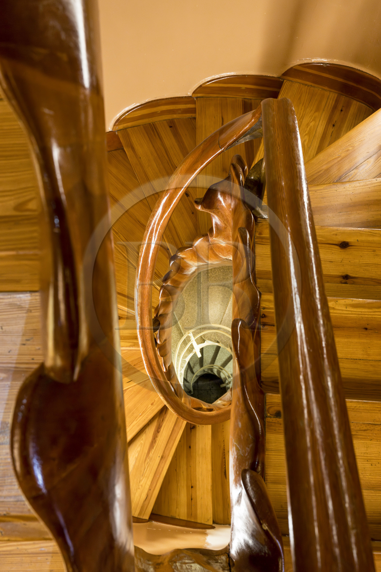 Espagne, Catalogne, Barcelone, quartier de l'Eixample, Passeig de Gracia, Casa Batllo de l'architecte du modernisme catalan Antoni Gaudi, site classé au Patrimoine Mondial de l'UNESCO, escalier secondaire