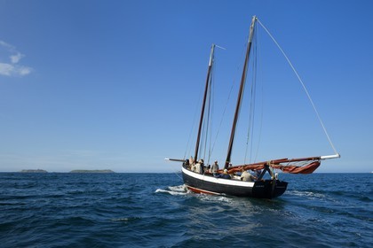 France, Cotes-d'Armor, Perros-Guirec, Ar Jentilez traditional sailing boat on his way to Sept-Iles Archipelago