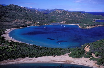 France, Corse du Sud, Rondinara bay, white sand beach (aerial view)