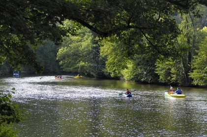France, Calvados, Suisse normande (Norman Switzerland), Clecy, kayaks on the river Orne