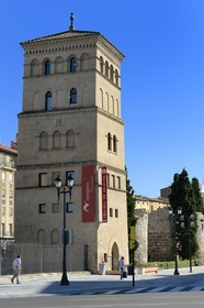 Spain, Aragon, Zaragoza, Zuda tower (torreon de La Zuda) and the Roman walls
