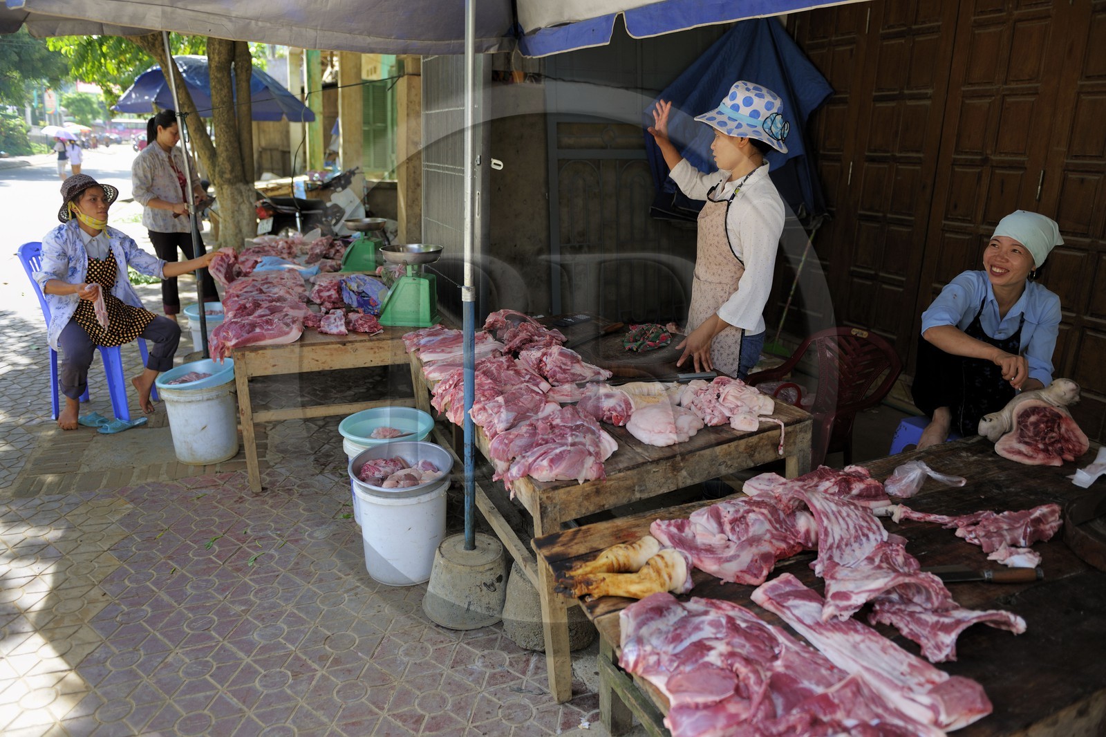Vietnam, province de Lao Cai, Bac Ha,  étal de viande