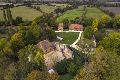 France, Calvados, Pays d'Auge, Crevecoeur en Auge castle and its dungeon, Schlumberger Museum Foundation (aerial view)