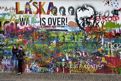 Czech Republic, Prague, historical center listed as World Heritage by UNESCO, Mala Strana district, mural in memory of John Lennon, Velkoprevorske Namesti