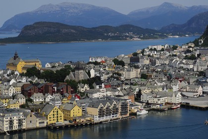 Norway, More Og Romsdal, city of Alesund (aerial view)