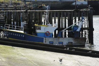 France, Calvados, Cote de Nacre, Ouistreham, Riva Bella, fishing port on the canal from Caen to the sea