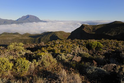 France, Reunion island (French overseas department), Piton des Neiges, listed as World Heritage by UNESCO seen from the Piton de la Fournaise, listed as World Heritage by UNESCO volcano