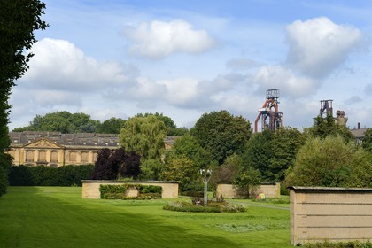 France, Moselle, Fensch Valley, Hayange, steel mill, the last Blast furnaces (known as of Florange) of ArcelorMittal, former major administrative offices Wendel on the left