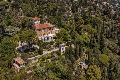 Italy, Liguria, Province of Imperia, Ventimiglia, Hanbury Botanical Garden around the Palazzo Orengo (aerial view)