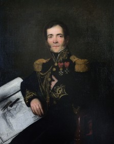 France, Ile de la Reunion, Saint-Gilles-les-Hauts, Musée de Villèle dans le domaine Panon-Desbassyns, ancienne propriété coloniale au cœur d'une grande plantation de canne à sucre qui faisait travailler un peu plus de 400 esclaves, portrait du Contre-Amiral Anne Chrétien Louis de Hell qui fut gouverneur de l'Ile Bourbon de 1838 à 1841