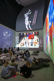 France, Paris, Bois de Boulogne, the Louis Vuitton Foundation by architect Frank Gehry, David Hockney exhibition 25, Hockney Peint l'Opéra, a musical and visual adaptation designed especially for this hall from his drawings and sets for various operas