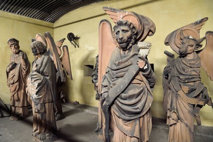 France, Bas Rhin, Strasbourg, old town listed as World Heritage by UNESCO, la Petite France District, Vauban dam, in the passage are exposed statues and castings in plaster statues of the cathedral