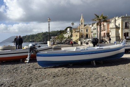 Italy, Sicily, Aeolian Islands, listed as World Heritage by UNESCO, Lipari Island, Lipari, Marina Corta fishing port and San Giuseppe church
