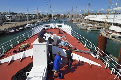 France, Charente-Maritime, La Rochelle, the Basin of the great yachts, the Frigate France I, flagship of the Maritime Museum