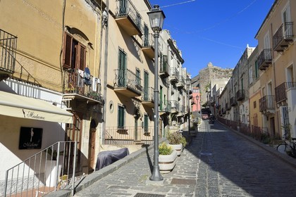 Italy, Sicily, Aeolian Islands, listed as World Heritage by UNESCO, Lipari Island, Lipari, street of the old town that goes up to the citadel