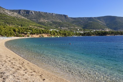 Croatie, Dalmatie, cote dalmate, Ile de Brac, Bol, la plage de Zlatni Rat ou Corne d'or