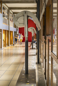 France, Bouches du Rhone, Marseille, architectural work of Le Corbusier, listed as World heritage by UNESCO, the Cité Radieuse by the architect Le Corbusier, the ambulatory between the 3rd and 4th floors and its shops