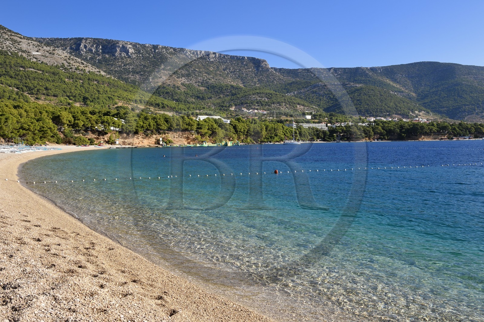 Croatie, Dalmatie, cote dalmate, Ile de Brac, Bol, la plage de Zlatni Rat ou Corne d'or