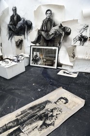 France, Ivry sur Seine, the artist Ernest Pignon-Ernest in his studio