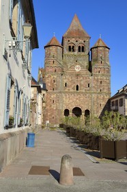 France, Bas Rhin, Marmoutier, Roman abbey church dated 6th century, western Facade in red sandstone from Vosges Mountains