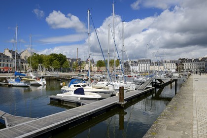 France, Gulf of Morbihan (Golfe du Morbihan), Morbihan, Vannes, the marina and the Saint Vincent Gate in the background