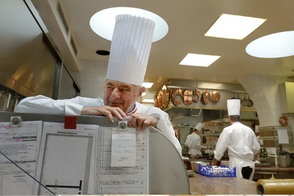 France, Rhone, Collonges au Mont d'Or, Paul Bocuse Restaurant L'Auberge du Pont de Collonges, three Michelin stars since 1965, famous French chef Paul Bocuse