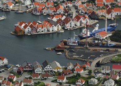 Norway, Rogaland, port of Skudeneshavn (aerial view)