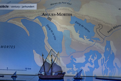 France, Gard, Aigues Mortes, the access map to the city in medieval times in the Governor's house (CMN)