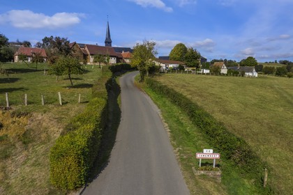 France, Orne, Pays d'Auge, village de Camembert (aerial view)