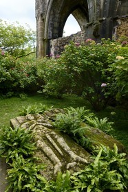 France, Cotes-d'Armor, stop on the Way of St James, Paimpol, Beauport abbey 12th century, recumbent figure of Kergozou lords