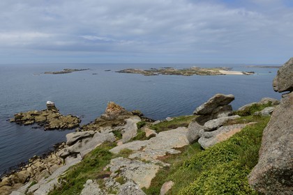 France, Cotes-d'Armor, Cote de Granit Rose (the Pink Granite coast), Trebeurden, Milliau island and the Molene island in the background