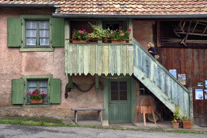 France, Haut Rhin, Ballons des Vosges Regional Natural Park, Storckensohn towards Fellering, water Mill farm, typical of houses built by Swiss newcomers after the 30-year war that ripped apart Europe from 1618 to 1648