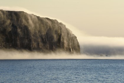 Groenland, cote Nord-Ouest, Murchison sund au nord de Baffin Bay, les falaises vertigineuses de Hakluyt Island au large de la cote ouest de Kiatak (Northumberland Island)