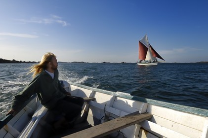 France, Manche, Iles Chausey, the Courrier des Iles boat painted by painter Marin Marie, an Official Painter of the French Navy