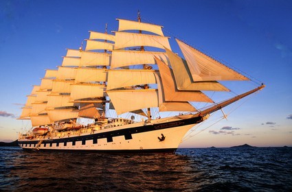 Caribbean sea, the five masted ship SPV Royal Clipper with every sail set