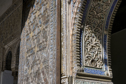 Espagne, Andalousie, Séville, Alcazar de Séville (Reales Alcazares de Sevilla), classé Patrimoine Mondial de l'UNESCO, Mudejar Palace or Palace of Pedro I, la Cour des Demoiselles (Patio de las Doncellas)