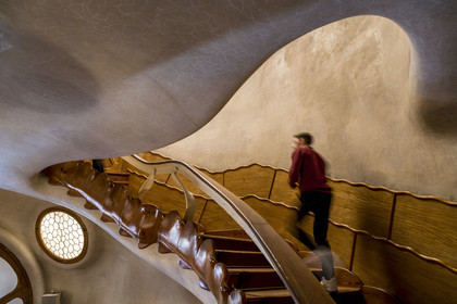 Spain, Catalonia, Barcelona, Eixample district, Passeig de Gracia, Casa Batllo by Catalan modernist architect Antoni Gaudi, UNESCO World Heritage site, main staircase reminiscent of a monster's spine