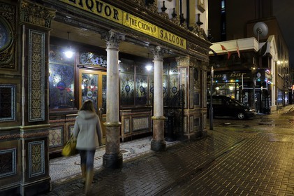 United Kingdom, Northern Ireland, Belfast, The Crown Liquor Saloon was founded in 1826 and is the unique pub to be part of the National Trust