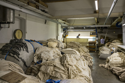 France, Vaucluse (84), L'Isle-sur-la-Sorgue, Manufacture Brun de Vian-Tiran, industrie textile lainière labellisée Entreprise du patrimoine vivant, atelier d'épincetage