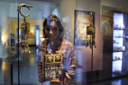 Morocco, Casablanca, Abderrahman Slaoui museum called the Collector's House, jewel reproduced in 1931 by Cartier with old earrings, gold and emeralds