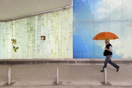 Suède, Comté de Vasterbotten, Umea, hommage à l'écrivaine Sara Lidman dans le tunnel piétonnier et cyclable devant la gare centrale, oeuvre collective avec notamment Gustavo Aguerre