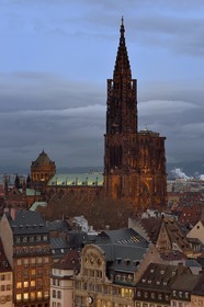 France, Bas Rhin, Strasbourg, old town listed as World Heritage by UNESCO, place Kléber at Christmas and the cathedral