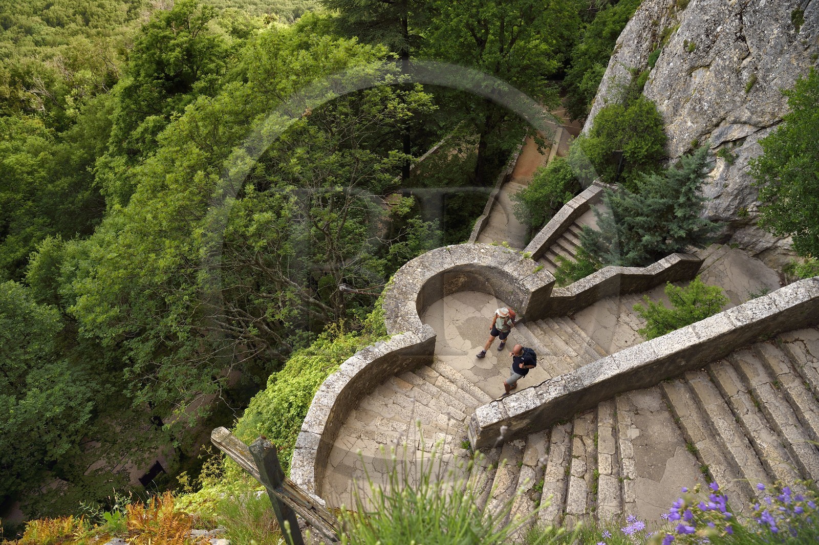 France, Var (83), France, Var (83), Plan-d'Aups-Sainte-Baume, parc naturel régional de la Sainte-Baume, massif de la Sainte-Baume, escalier du Chemin des Rois menant à la grotte sanctuaire de Sainte Marie-Madeleine