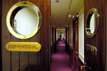 Caribbean sea, Cruise on the ship Royal Clipper, corridor to the cabins