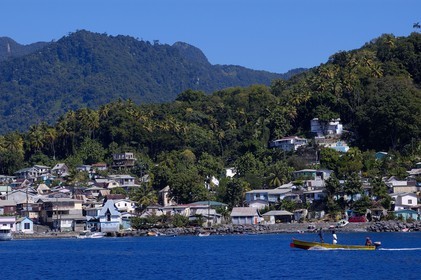 Caribbean sea, St Lucia island, bay and village of Soufriere