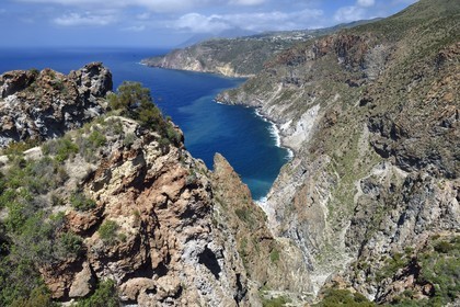 Italy, Sicily, Aeolian Islands, listed as World Heritage by UNESCO, Lipari Island, high cliffs of the southwest coast