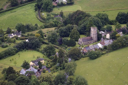 United Kingdom, England, Somerset, All Saints Church at Chipstable (aerial view)