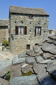 France, Haute Corse, Casinca region in Castagniccia, village of Loreto di Casinca, lauze roof, glossy schist slabs called teghje