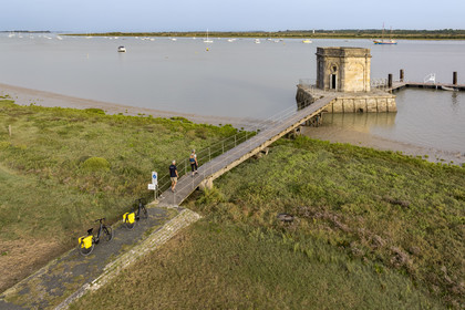 France, Charente Maritime, Saint-Nazaire-sur-Charente, the Royal Fountain of Lupine along the Charente river is the most remarkable of the last three existing fountains (aerial view)